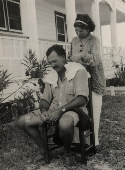 Ernest Hemingway (Sitting for Haircut) print in colors - FineArt Vendor