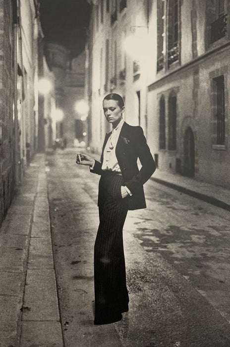 Helmut Newton - Rue Aubriot, Yves Saint Laurent, French Vogue, Paris 1975 print in colors - FineArt Vendor